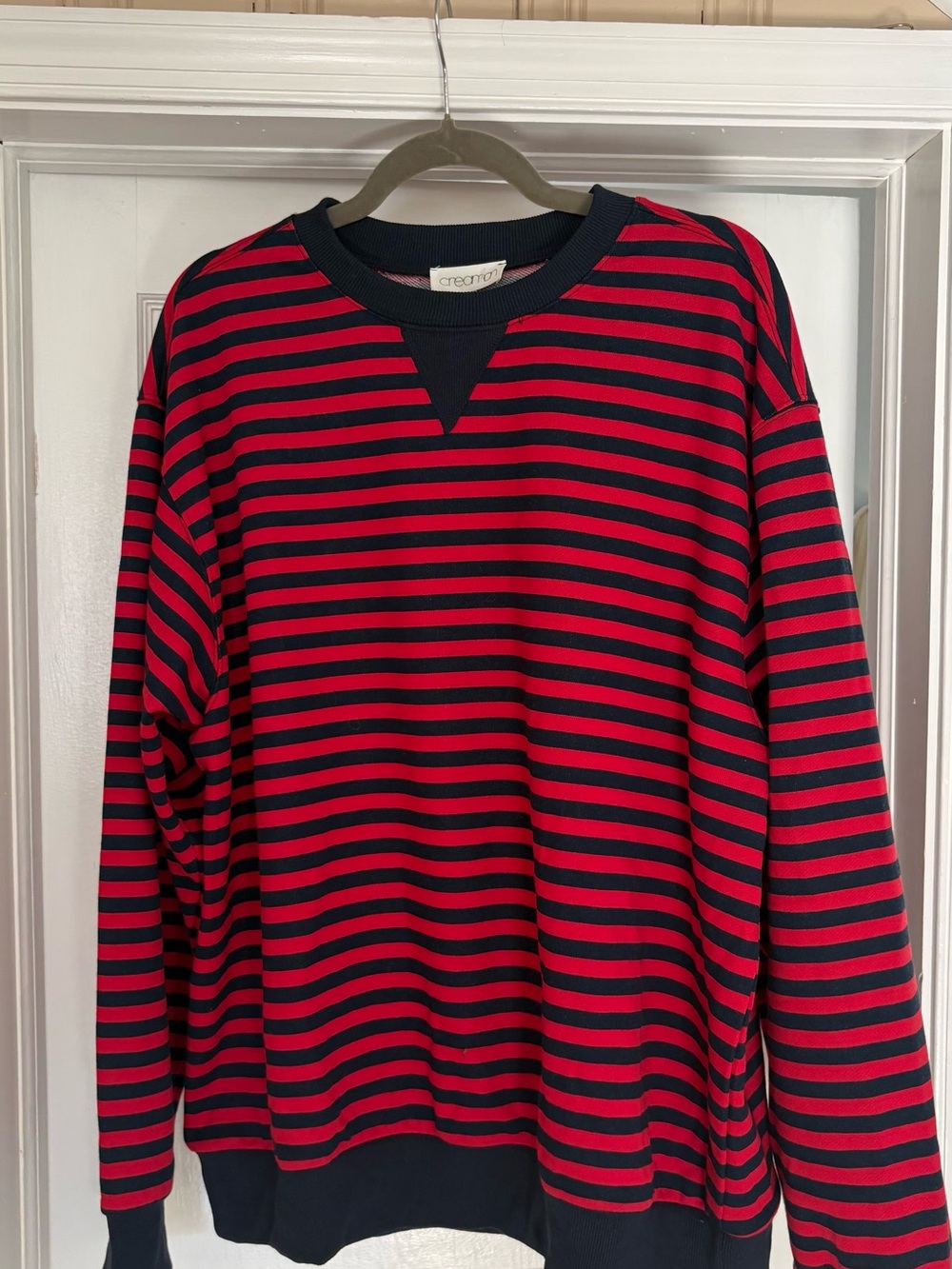 Creamon Retro Striped Sweatshirt - Navy & Red